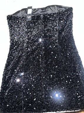 Strapless Black Sequin Mini Dress